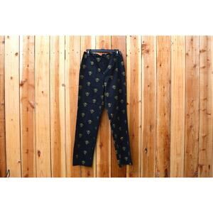 Vintage 1990s Y2K D.F.A New York Black Gold Christmas Ornament Embroidered Pants